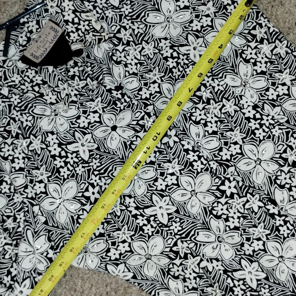⭐ Linen/cotton Flower Print with Sequence Long Sleeve Top Blouse Summer P petite - Picture 9 of 11
